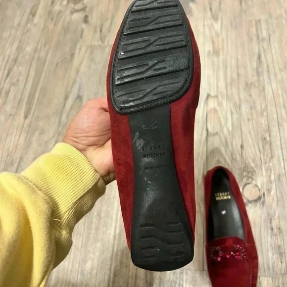 Stuart Weitzman RED Suede Leather Jeweled Loafers 6.5 - Picture 8 of 11
